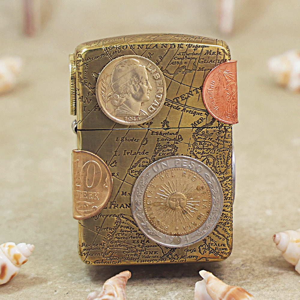 Zippo Replica Vintage Bronze Global Coin Navigator Flame - DS180