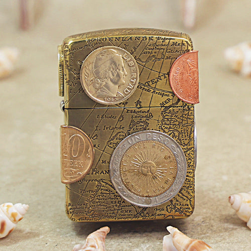 Zippo Replica Vintage Bronze Global Coin Navigator Flame - DS180