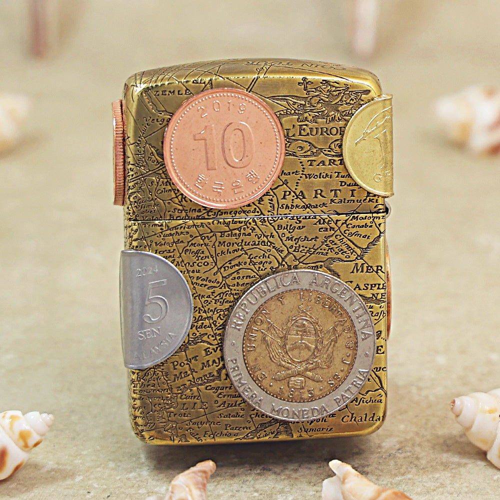 Zippo Replica Vintage Bronze Global Coin Navigator Flame - DS180
