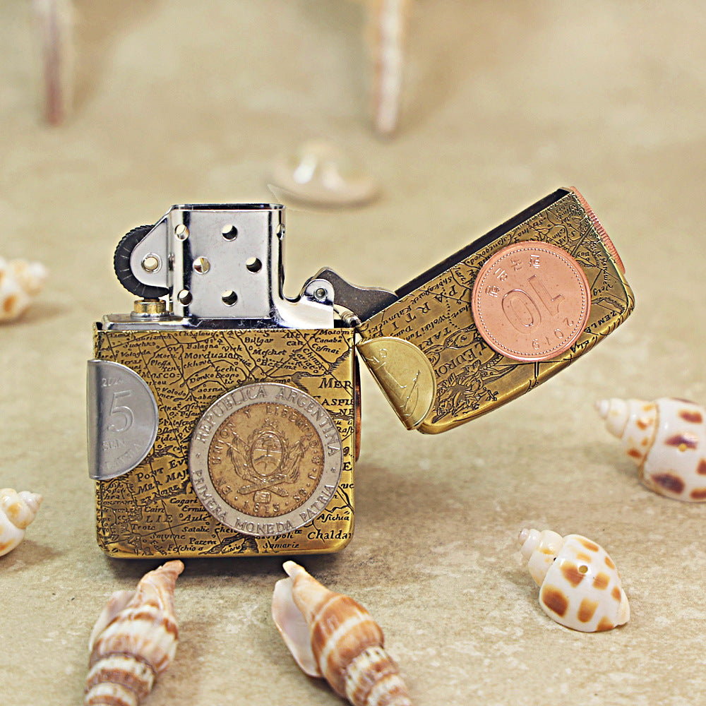Zippo Replica Vintage Bronze Global Coin Navigator Flame - DS180