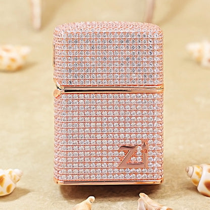 Zippo Rose Gold Complete Crystal Pavé Zi Medallion Case Flame - CM101