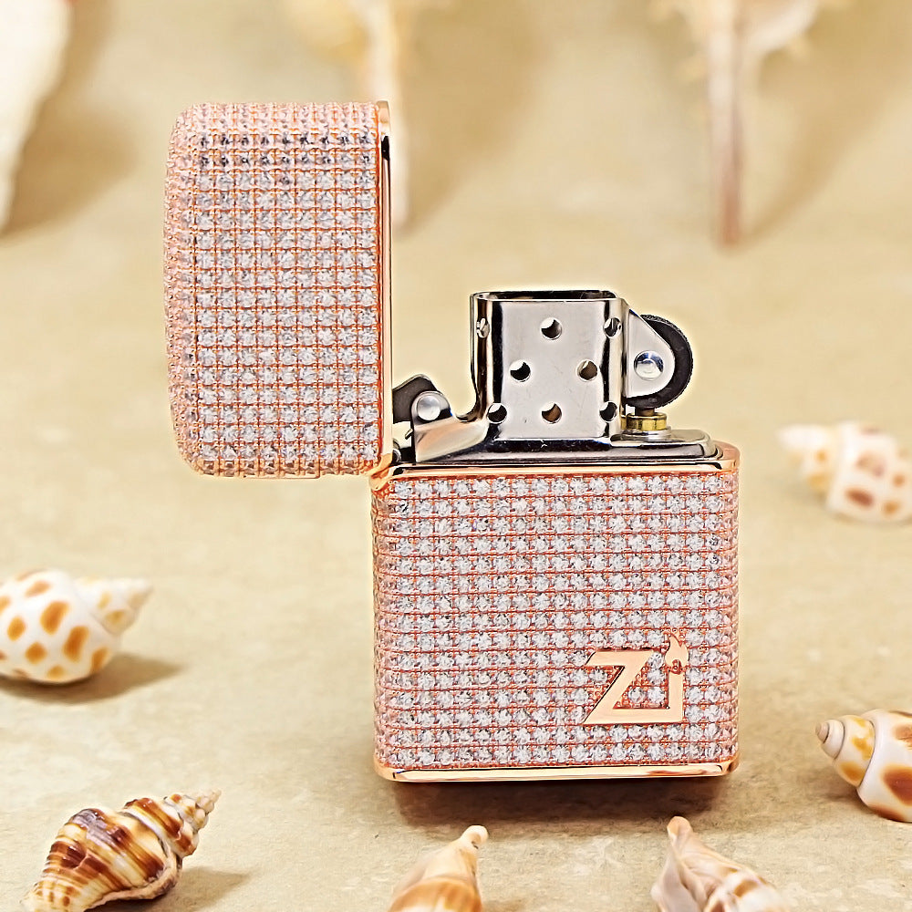 Zippo Rose Gold Complete Crystal Pavé Zi Medallion Case Flame - CM101
