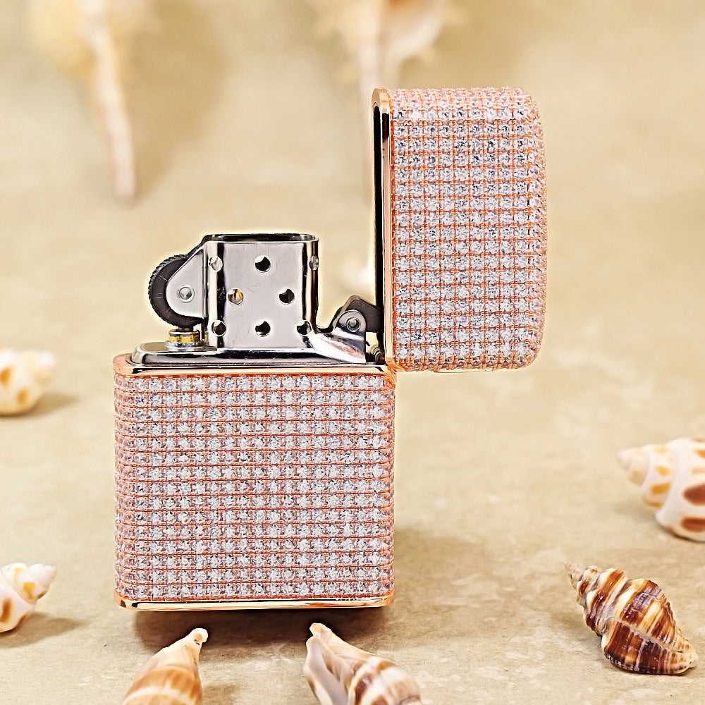 Zippo Rose Gold Complete Crystal Pavé Zi Medallion Case Flame - CM101