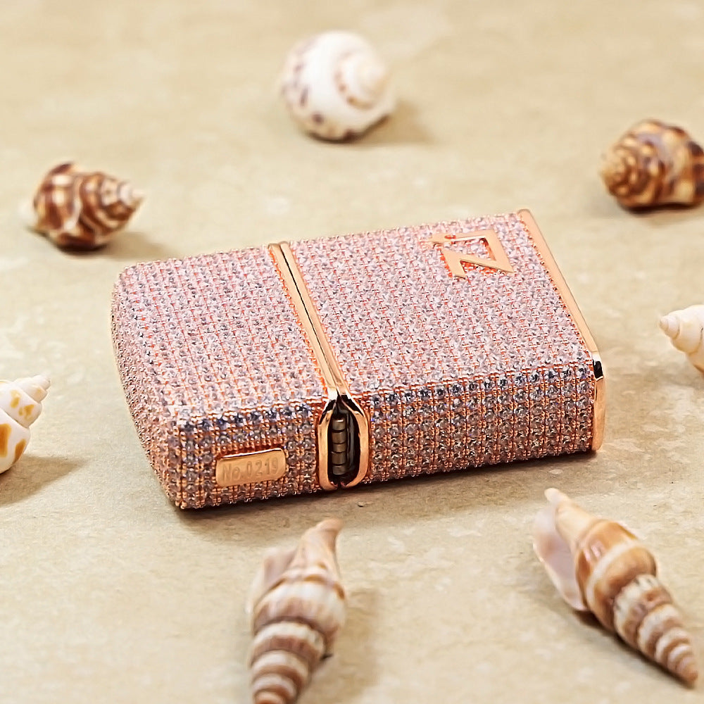 Zippo Rose Gold Complete Crystal Pavé Zi Medallion Case Flame - CM101