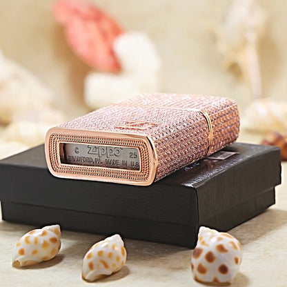 Zippo Rose Gold Complete Crystal Pavé Zi Medallion Case Flame - CM101
