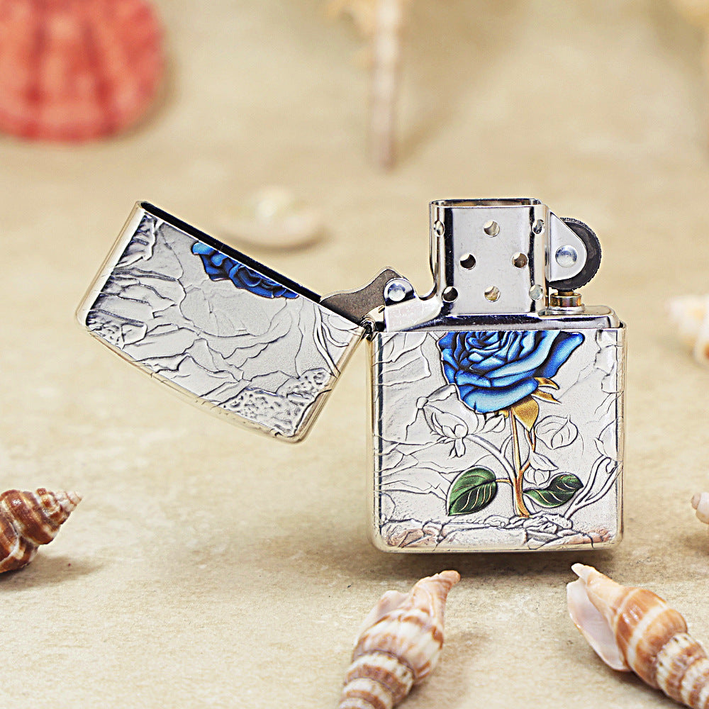 Zippo Argent-Layered Embossed Blue Enchantress Rose - DS167