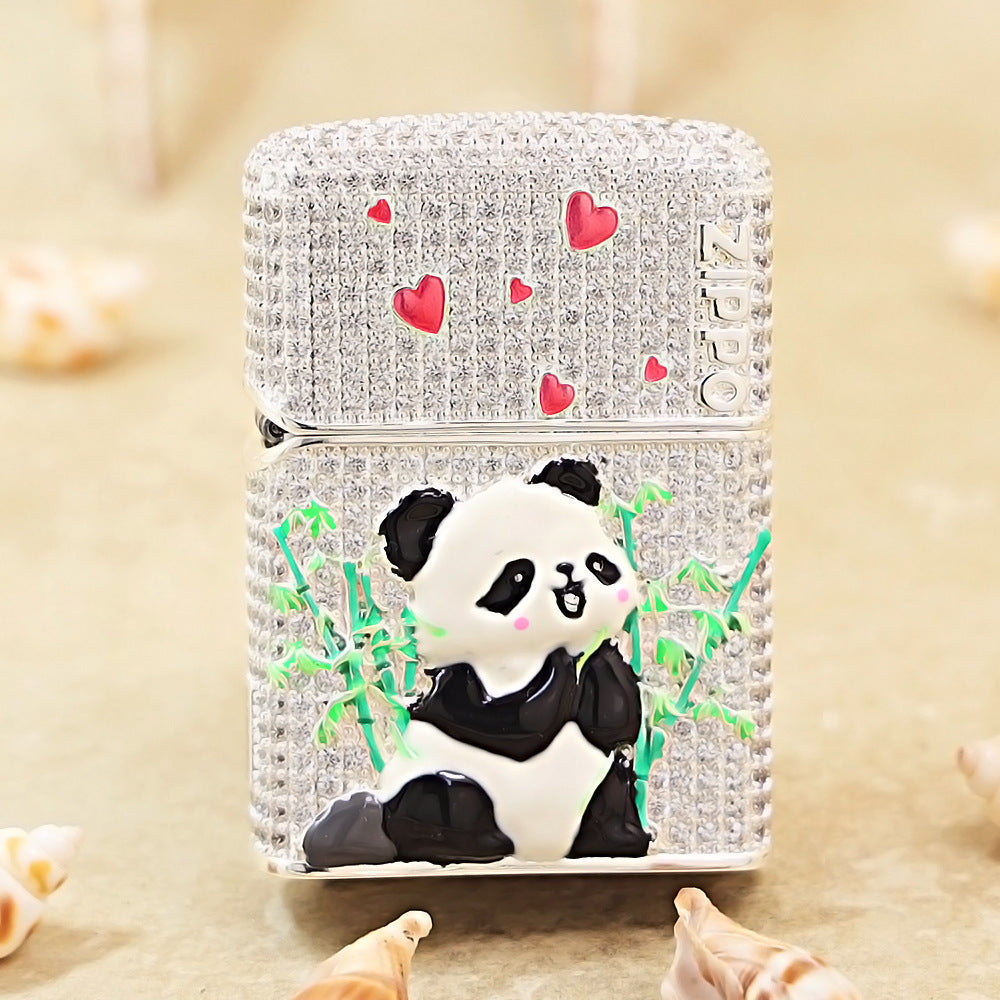 Zippo Argent-Layered Case Complete Diamond Panda and Bamboo Case - CM91