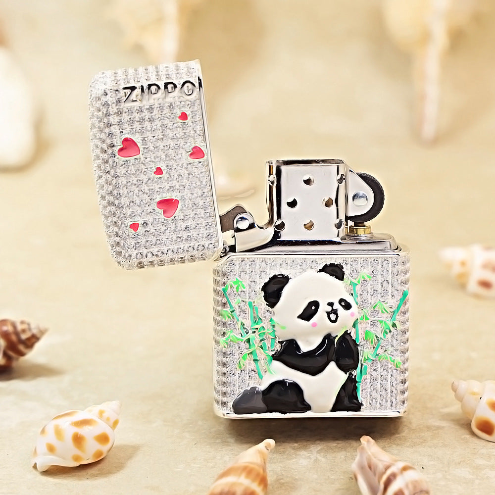 Zippo Argent-Layered Case Complete Diamond Panda and Bamboo Case - CM91
