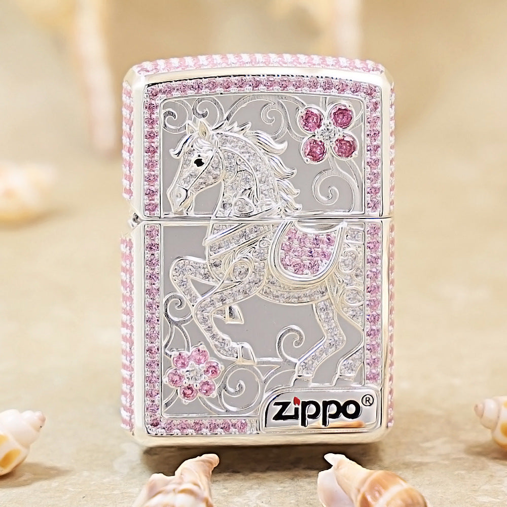 Zippo Argent-Layered Case Pink Crystal Lead the Way Horse - CM60