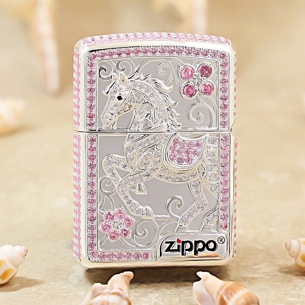 Zippo Argent-Layered Case Pink Crystal Lead the Way Horse - CM60