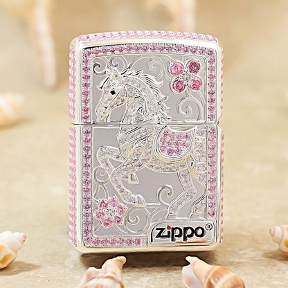 Zippo Argent-Layered Case Pink Crystal Lead the Way Horse - CM60