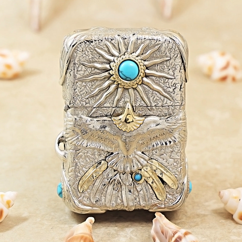 Zippo Argent-Layered Case Turquoise Burning Sun Eagle - CM66