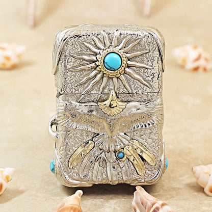 Zippo Argent-Layered Case Turquoise Burning Sun Eagle - CM66