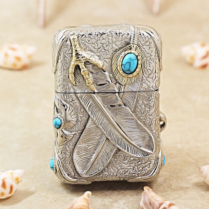 Zippo Argent-Layered Case Turquoise Burning Sun Eagle - CM66