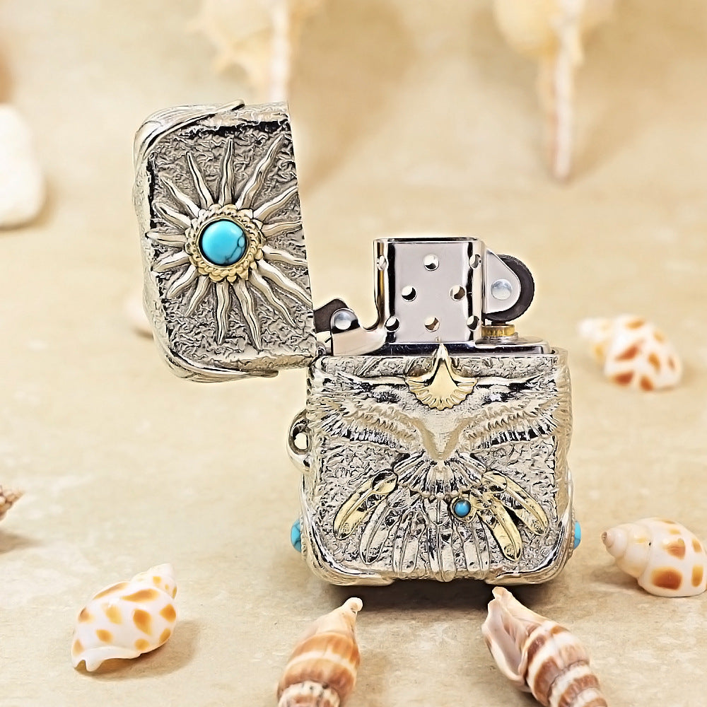 Zippo Argent-Layered Case Turquoise Burning Sun Eagle - CM66