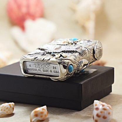 Zippo Argent-Layered Case Turquoise Burning Sun Eagle - CM66