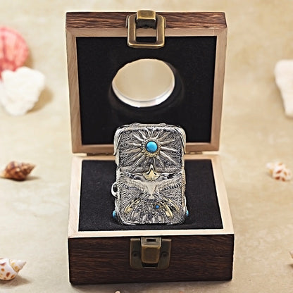 Zippo Argent-Layered Case Turquoise Burning Sun Eagle - CM66