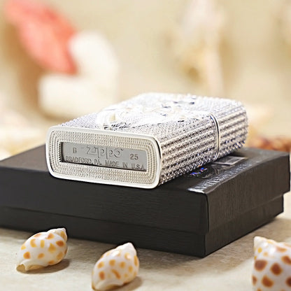 Zippo Argent Complete Crystal Pavé Protector Angel Wings and Fleur-de-lis Case Flame - CM110