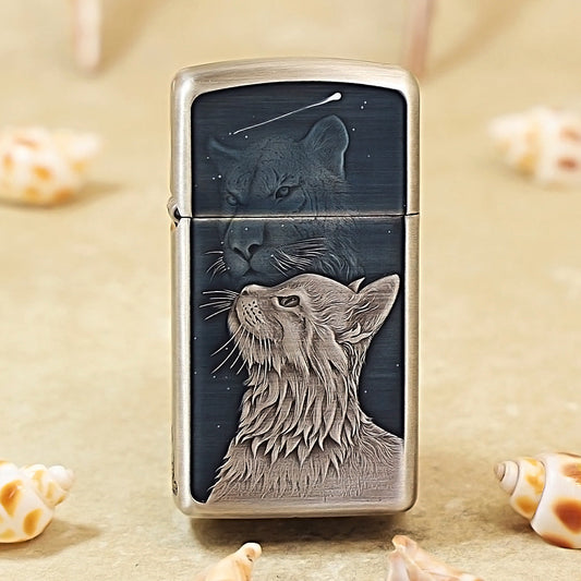 Zippo Slim Vintage Argent Starry Sky Feline Spirit Case Case - CM99