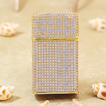 Zippo Slim Gold Complete Crystal Pavé "Zi" Medallion Case Flame - CM100
