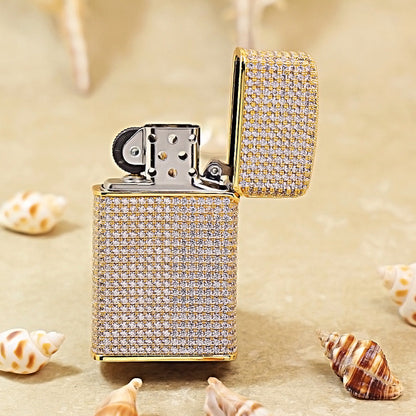 Zippo Slim Gold Complete Crystal Pavé "Zi" Medallion Case Flame - CM100
