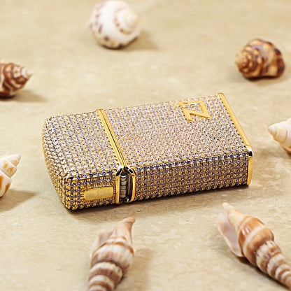 Zippo Slim Gold Complete Crystal Pavé "Zi" Medallion Case Flame - CM100