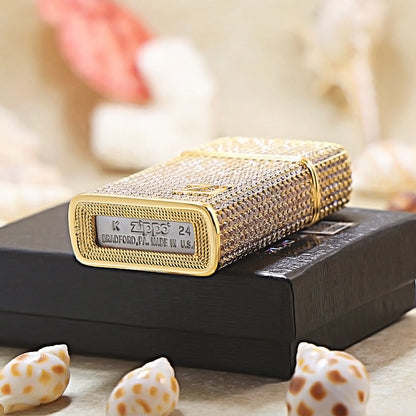 Zippo Slim Gold Complete Crystal Pavé "Zi" Medallion Case Flame - CM100