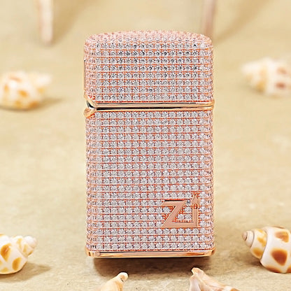 Zippo Slim Rose Gold Complete Crystal Pavé "Zi" Medallion Case Flame - CM104