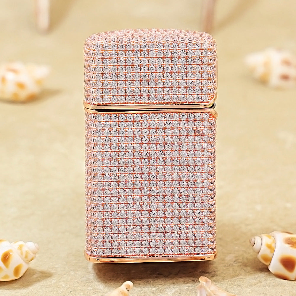 Zippo Slim Rose Gold Complete Crystal Pavé "Zi" Medallion Case Flame - CM104