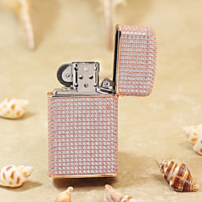 Zippo Slim Rose Gold Complete Crystal Pavé "Zi" Medallion Case Flame - CM104
