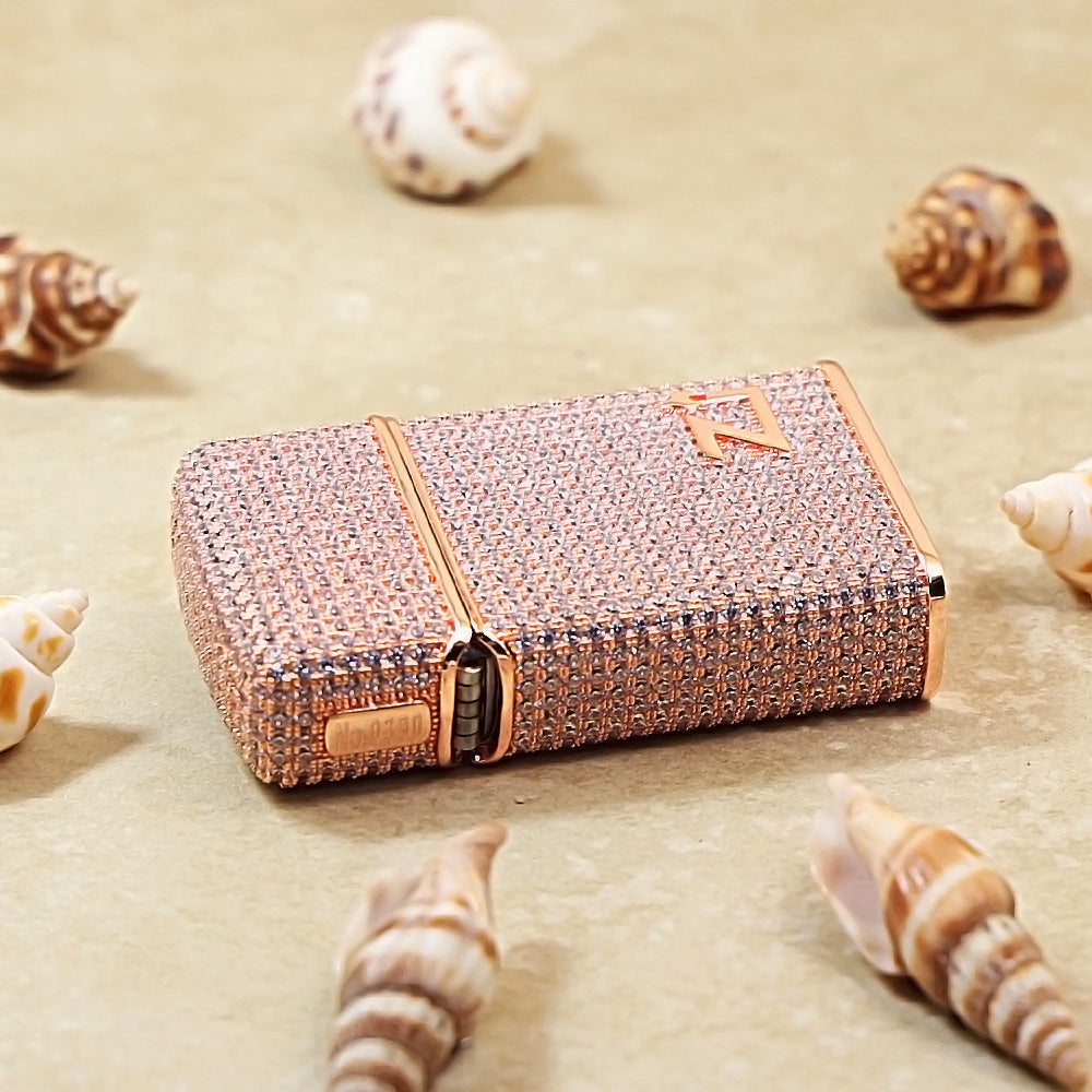 Zippo Slim Rose Gold Complete Crystal Pavé "Zi" Medallion Case Flame - CM104