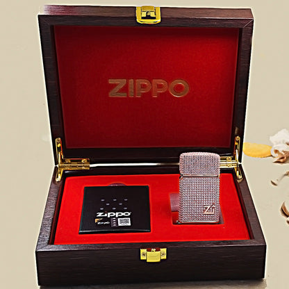 Zippo Slim Rose Gold Complete Crystal Pavé "Zi" Medallion Case Flame - CM104
