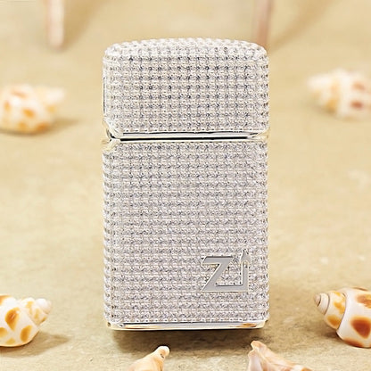 Zippo Slim Argent Complete Crystal Pavé "Zi" Medallion Case Flame - CM105