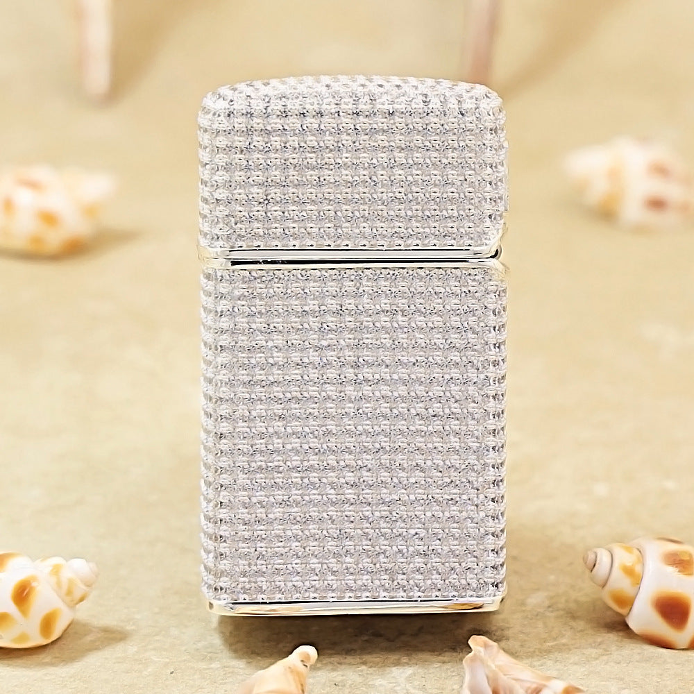 Zippo Slim Argent Complete Crystal Pavé "Zi" Medallion Case Flame - CM105