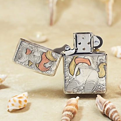 Zippo Sterling Argent Exquisite Engraved Sexy Nine-Tailed Fox Spirit Flame - SS01