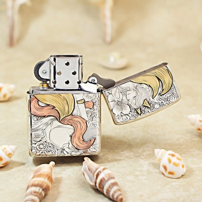 Zippo Sterling Argent Exquisite Engraved Sexy Nine-Tailed Fox Spirit Flame - SS01