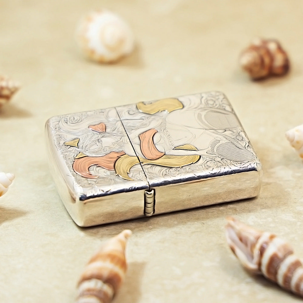 Zippo Sterling Argent Exquisite Engraved Sexy Nine-Tailed Fox Spirit Flame - SS01