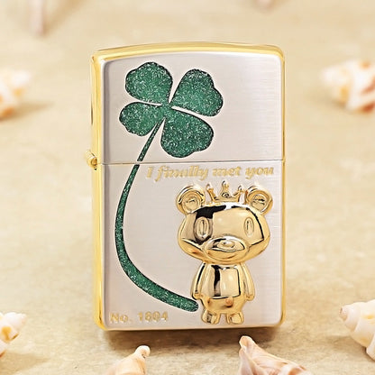 Zippo Two-Finish Gold and Argent I Finally Met You Clover Bear - JP74 - JP94