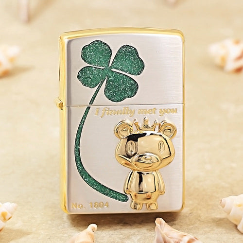 Zippo Two-Finish Gold and Argent I Finally Met You Clover Bear - JP74 - JP94