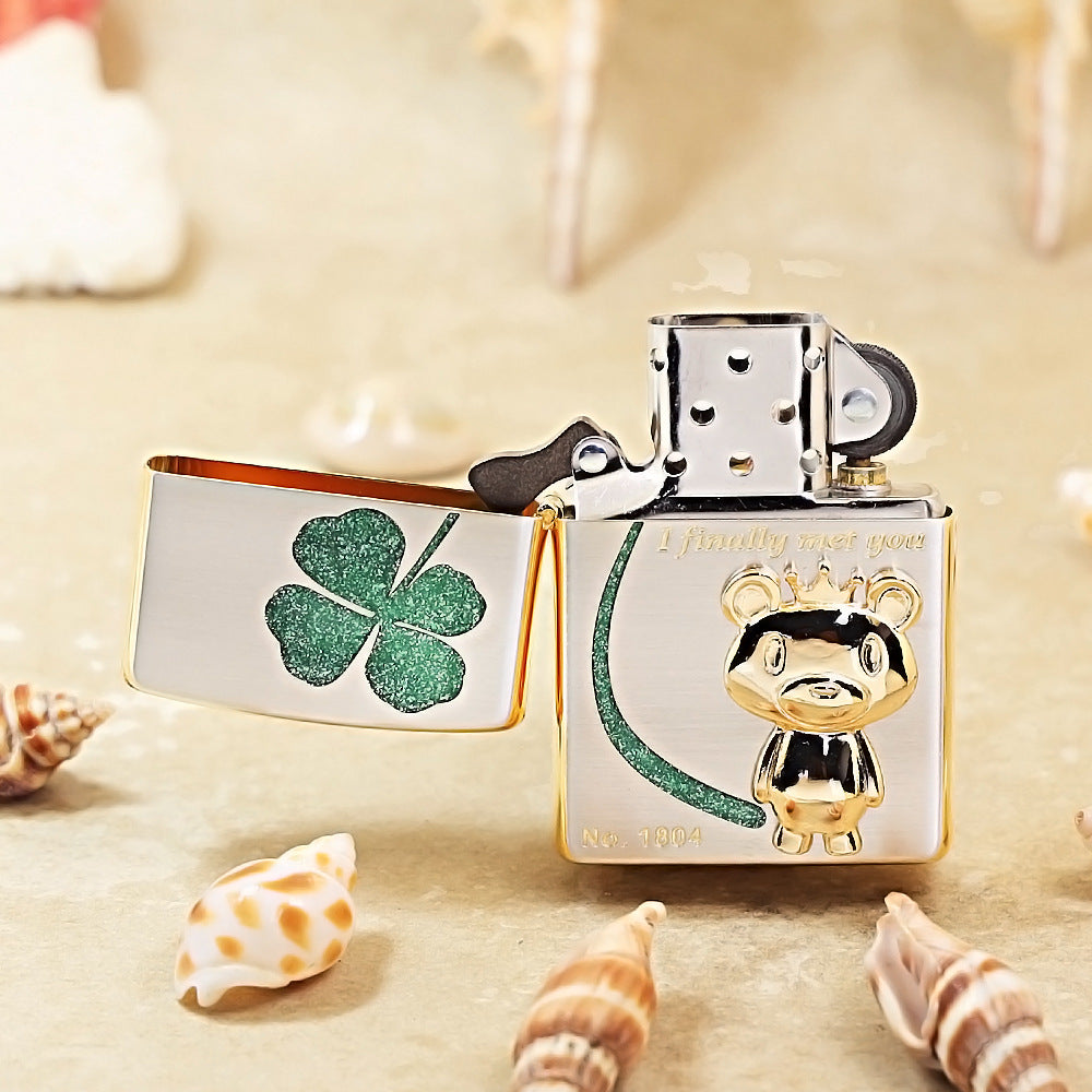 Zippo Two-Finish Gold and Argent I Finally Met You Clover Bear - JP74 - JP94