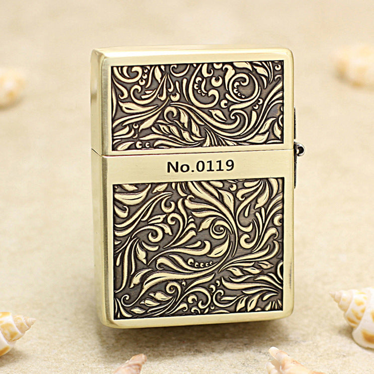 Zippo 1935 Flat Top Bronze Intricate Engraved Arabesque Scroll - CC117