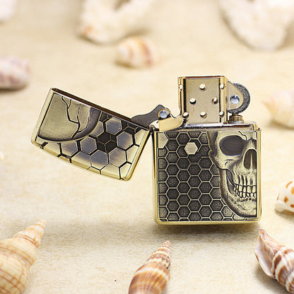 Zippo Vintage Bronze Intricate Engraved Honeycomb Half Skull - CC155