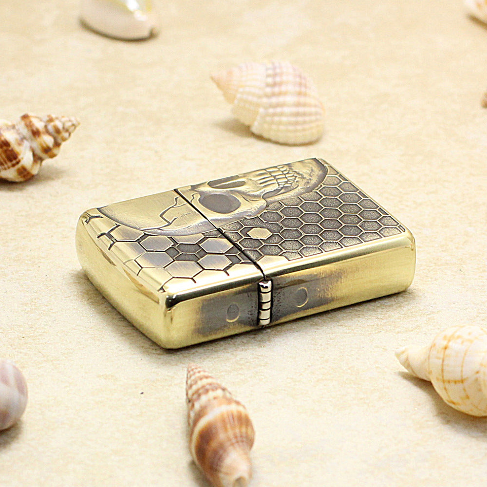 Zippo Vintage Bronze Intricate Engraved Honeycomb Half Skull - CC155