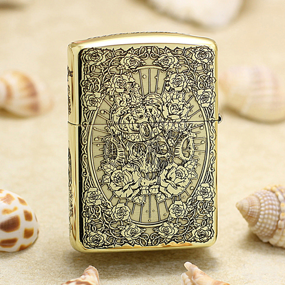 Zippo Vintage Bronze Intricate Engraved Skull Pin-Up Maiden Character Collection - CC153