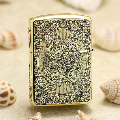 Zippo Vintage Bronze Intricate Engraved Skull Pin-Up Maiden Character Collection - CC153