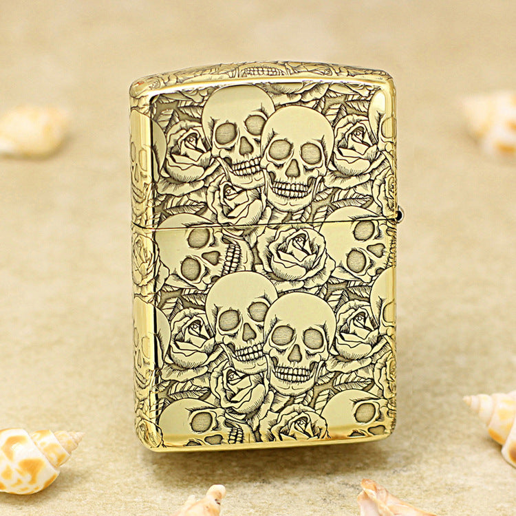 Zippo Vintage Bronze Intricate Engraved Skulls and Roses Pattern - CC164