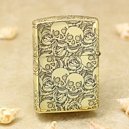 Zippo Vintage Bronze Intricate Engraved Skulls and Roses Pattern - CC164