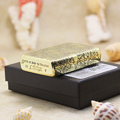 Zippo Vintage Bronze Intricate Engraved Skulls and Roses Pattern - CC164
