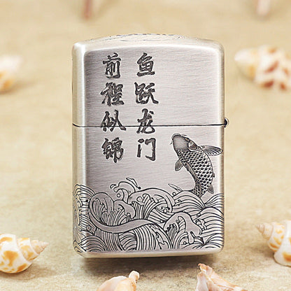 Zippo Vintage Argent & Gold-Layered 'Carp Leaping Over the Serpent Gate' - 162-DS54