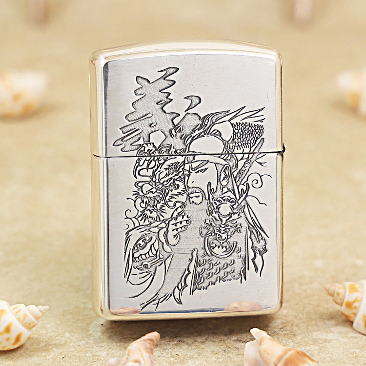 Zippo Vintage Argent 'Guan Yu Riding Dragon' Multi-Media Carving - DS116